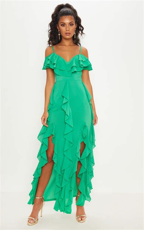 gucci green ruffle dress